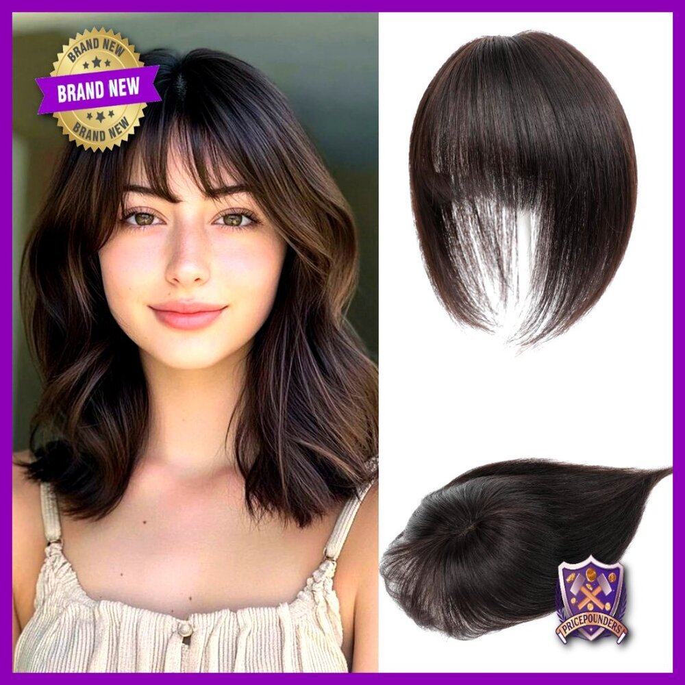 Human Hair Topper with Bangs Real Hairpiece Lightweight Breathable Swiss Base